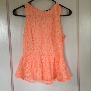 Electric Orange Floral Lace Peplum Top
